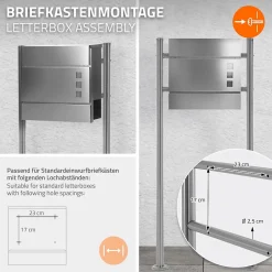 Support de boîte aux lettres acier inoxydable argent support modern 55x120x9 cm-Ml-Design Best