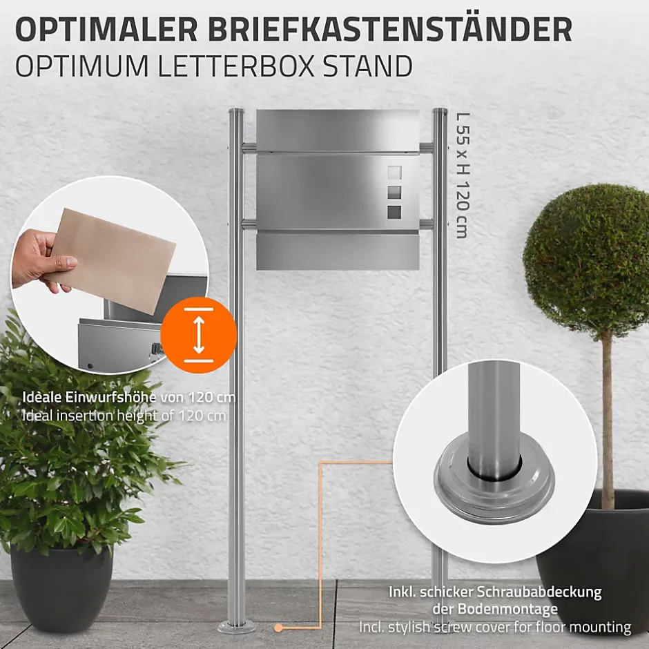 Support de boîte aux lettres acier inoxydable argent support modern 55x120x9 cm-Ml-Design Best