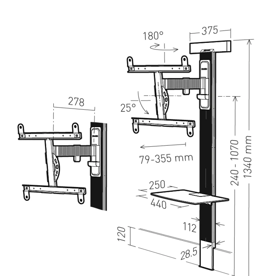 Support TV inclinable et orientable Exostand 400 pour écran 32" à 65"-Erard
