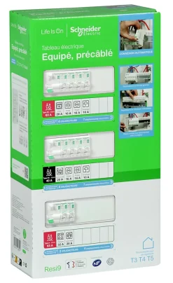 Tableau électrique pré-équipé et pré-câblé T3 au T5 - 3 rangées - 39 modules Resi9 XE^Schneider Electric Hot