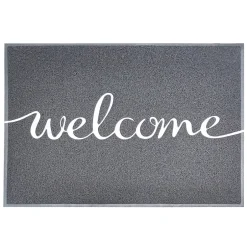 Tapis de Porte Paillasson Spaghetti, Welcome - Gris, 40 x 60 cm-Floordirekt Discount
