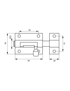 Targette pour porte de meuble, laiton poli blanc, pêne diamètre 8mm, 50x30mm -^Thirard New