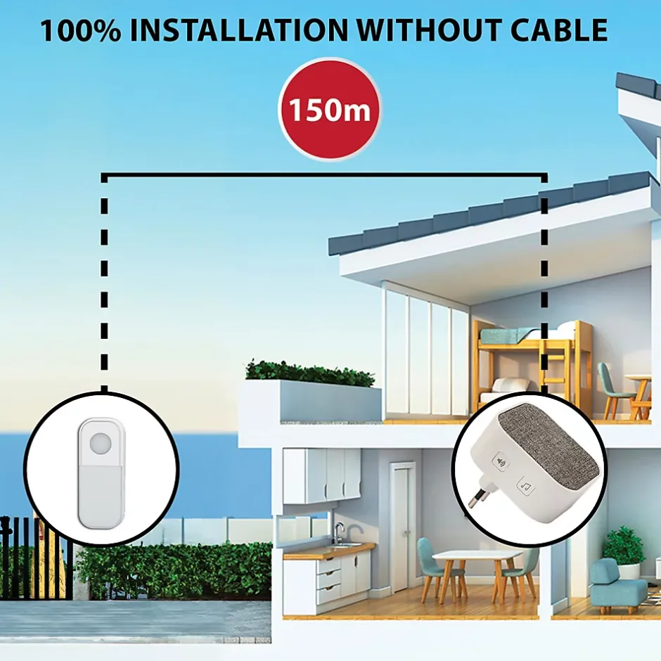 TAYLOR AC : Carillon sans fil avec prise, 150m, 36 mélodies. Blanc^Velamp Best