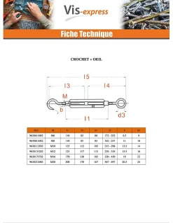 Tendeur crochet crochet 8X110 Acier zingué - 10 pièces^Vis Express Clearance