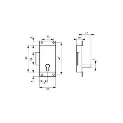 - Serrure de meuble en applique pour porte d'ameublement, axe 15mm, 30x50mm, zingué, 1 clé --Thirard Sale