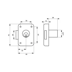 - Serrure de meuble en applique pour porte d'ameublement, gauche, axe 25mm, 70x50mm, noir, 3 clés -^Thirard Clearance