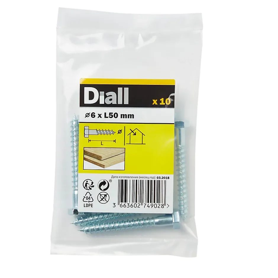 Tirefonds DIN 571 zingués 6x50 mm - 10 pièces-Diall Clearance