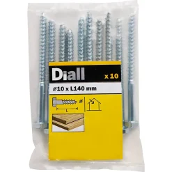 Tirefonds DIN 571 zingués 10x140 mm - 10 pièces^Diall New