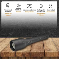 Torche Ultra Power 10000 Lumens LED COB Faisceau 300 m Aluminium Rechargeable 4 Modes Zoom^Fishtec Outlet