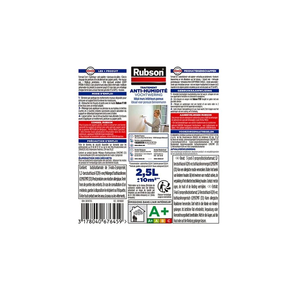 Traitement Murs Humides incolore bidon 2,5L-Rubson Discount