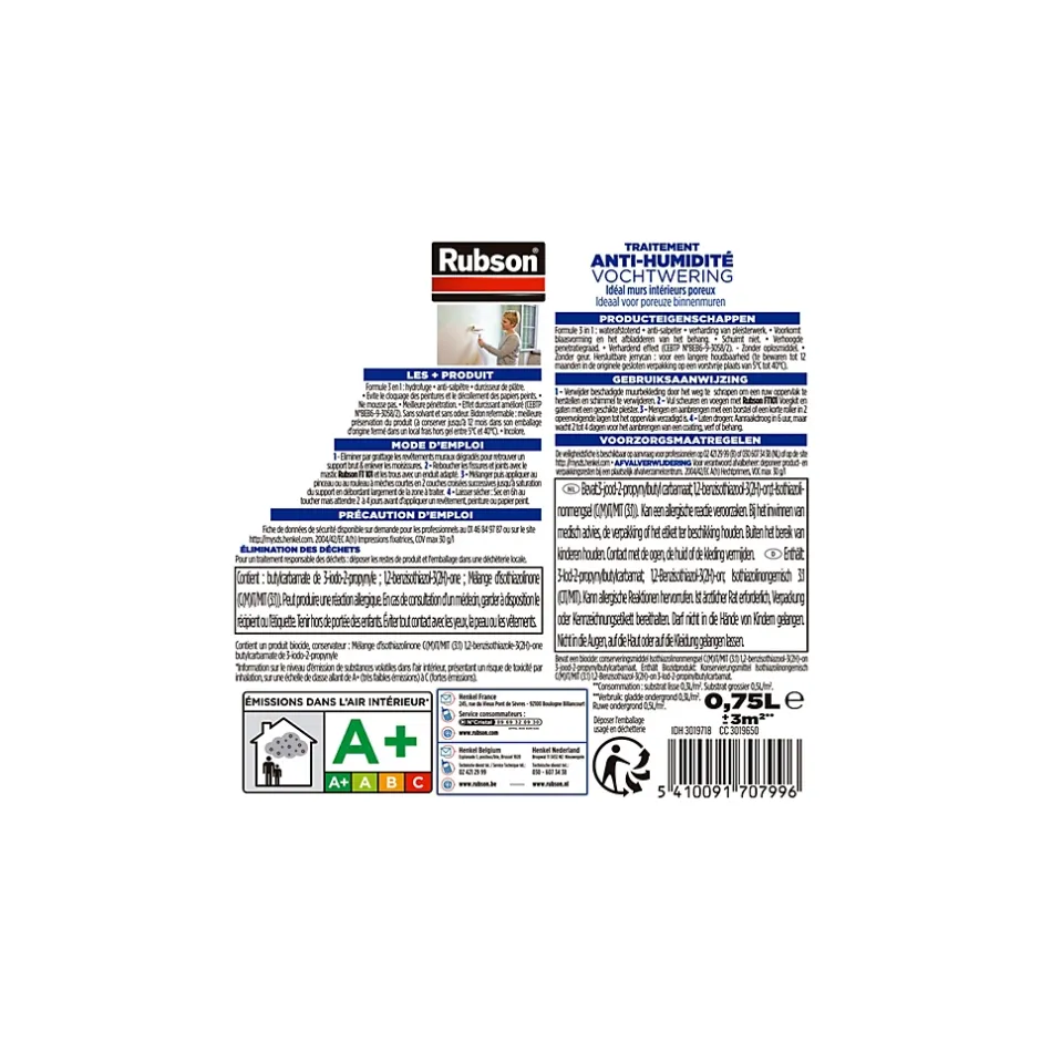 Traitement Murs Humides incolore bidon 0,75L-Rubson Clearance