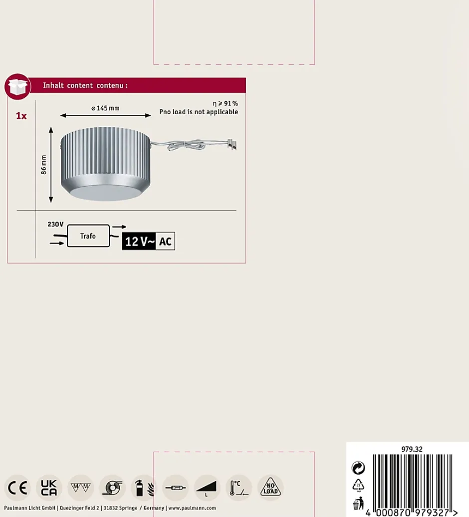 Transformateur Toroidal 97932 pour Éclairage à Câble Basse Tension en Chrome^Paulmann Clearance
