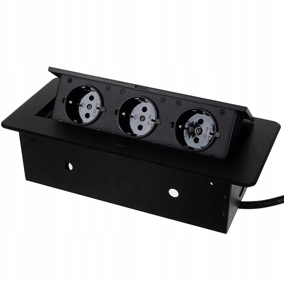 Triple Prise Encastrable pour plan de travail 22 x 10,8 x 6,5 cm-Importdistrib