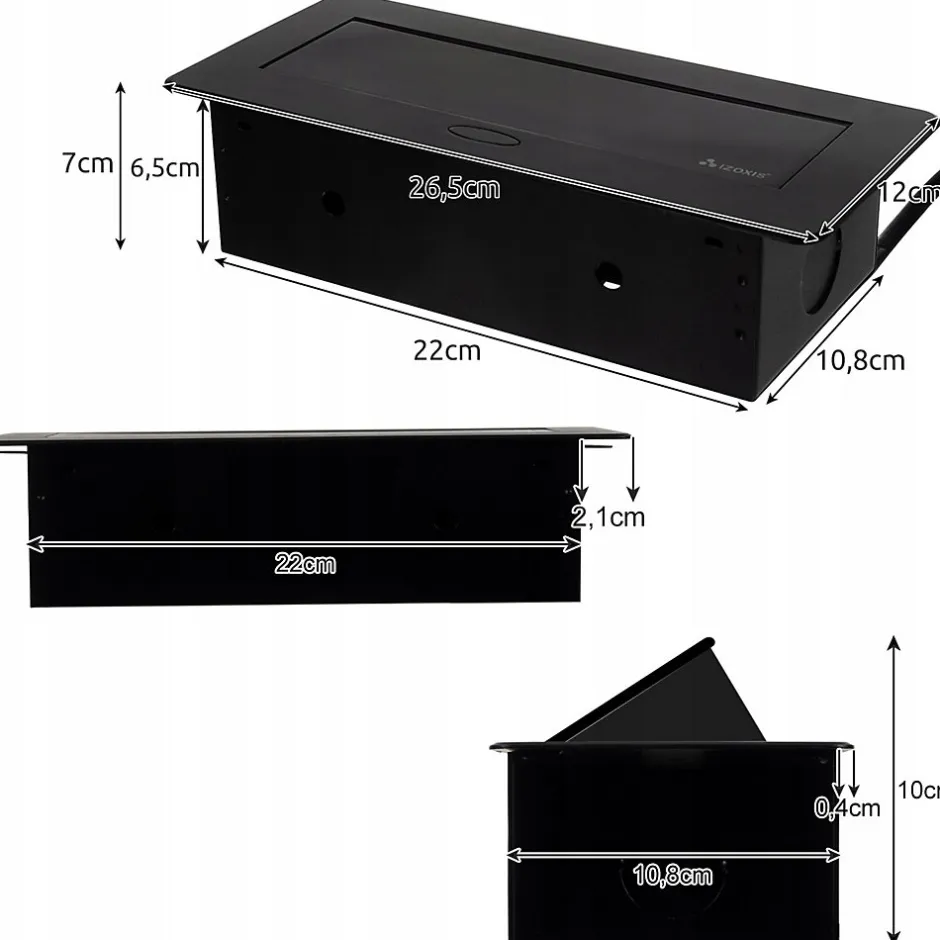 Triple Prise Encastrable pour plan de travail 22 x 10,8 x 6,5 cm-Importdistrib