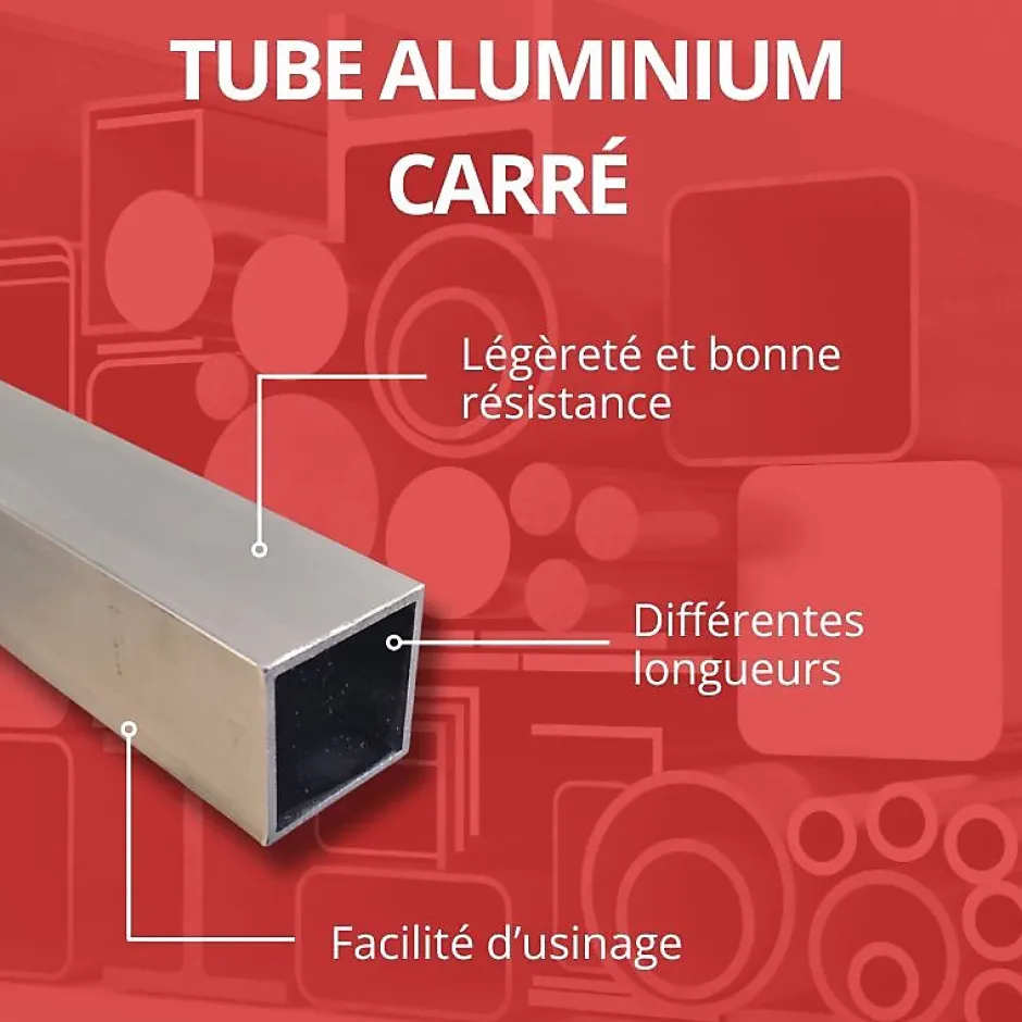 Tube carré alu 40x40 mm ep 2 mm, Longueur : 4 metres --Comment Fer Discount