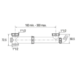 Tubulure pour évier 2 cuves sans siphon en PVC avec prise mixte - - 00 775100 001 00-Valentin