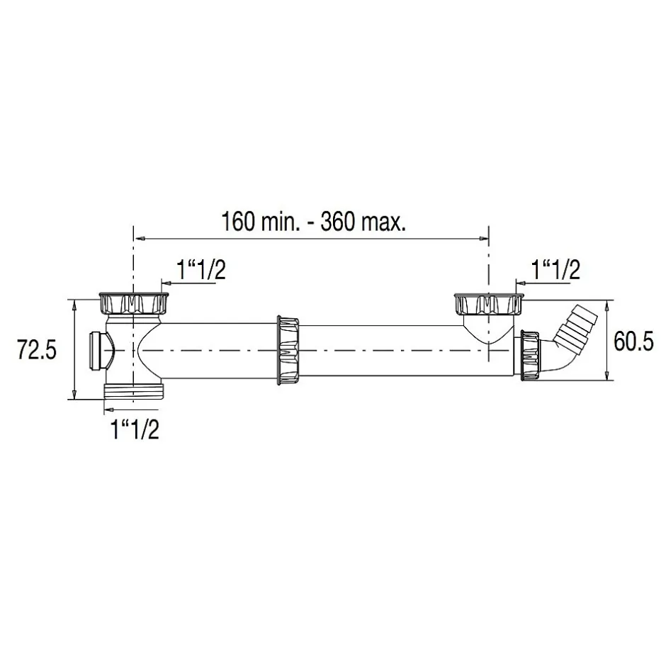 Tubulure pour évier 2 cuves sans siphon en PVC avec prise mixte - - 00 775100 001 00-Valentin