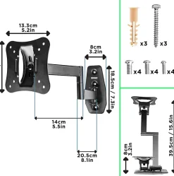 TVB0920 Support TV mural pour écran de 13 à 30 pouces Pivotant Inclinable Charge max 18 kg VESA 50 100 Télé LED LCD OLED^Duronic New