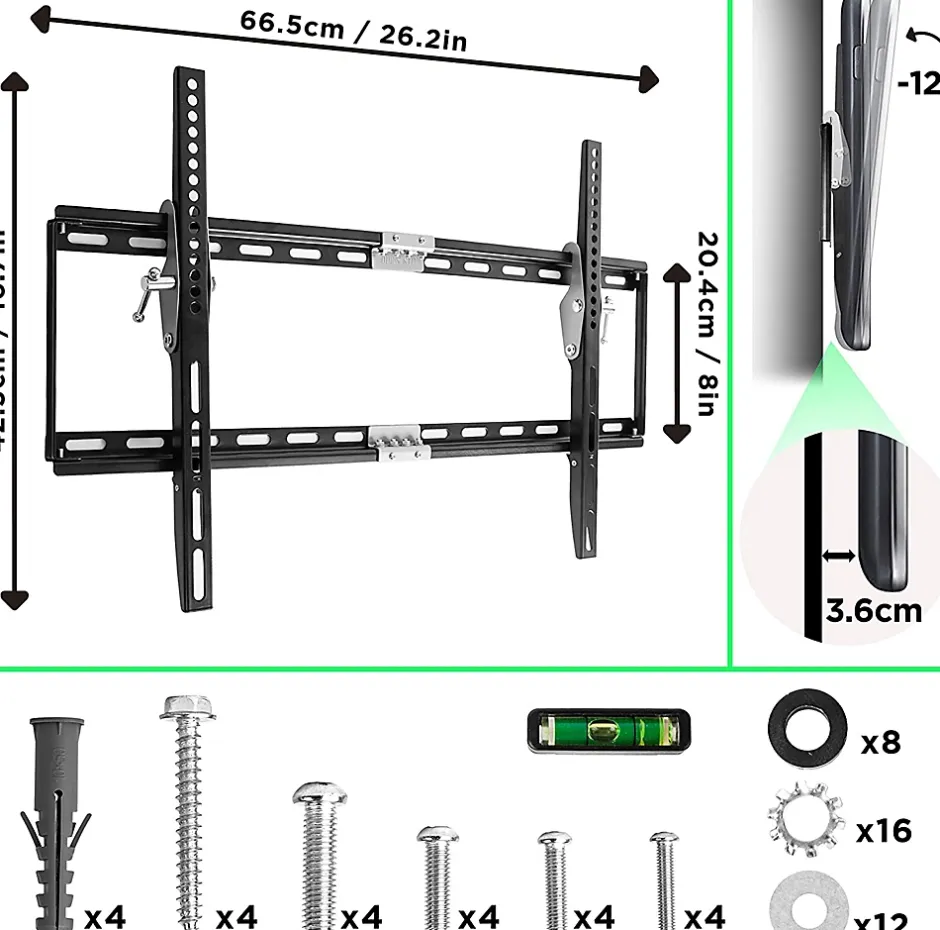 TVB777 Support TV mural pour écran de 33 à 60 pouces Inclinable Charge max 40 kg VESA 100 600 Télé LED LCD OLED^Duronic Online