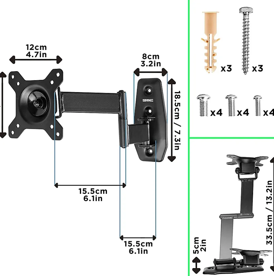 TVB1120 Support TV mural pour écran de 13 à 30 pouces Inclinable Charge max 18 kg VESA 75 100 Télé LED LCD OLED^Duronic