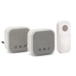 TWEED : Lot de 2 carillons avec prise + 1 bouton-sonnette, 150m, 36 mélodies. Blanc-Velamp New