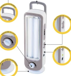 TWIX: Lampe portative rechargeable anti-coupures d'électricité, 2 tubes LED 300lm 23cm-Velamp