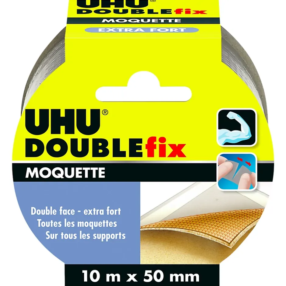 Doublefix - Ruban adhésif double face extra fort pour les moquettes et tapis, ruban de 10m x 50mm-UHU