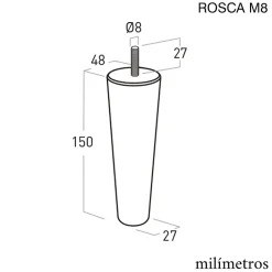 4un. Pied de meuble nordique pied conique en bois de hêtre naturel non vernis. Hauteur 150mm^Nesu Discount