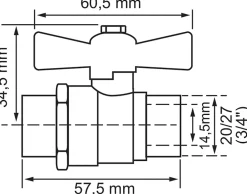 Vanne à sphère double mâle/mâle manette papillon 20/27mm^Somatherm for you Hot