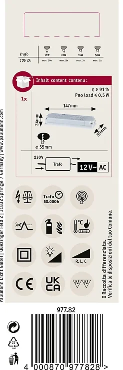 VDE Transfo électronique Flat Halogen AC max. 35-105W 230/12V 105VA Blanc^Paulmann Sale