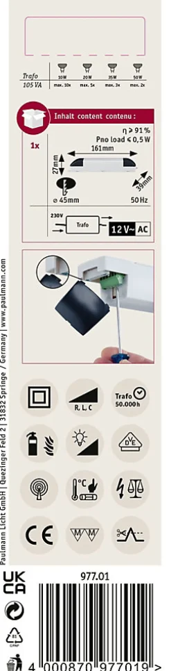 VDE Transfo électronique Profi max. 35-105W 230/12V 105VA Gris Noir^Paulmann Best