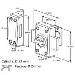 Verrou à bouton avec cylindre ø23 mm / 30 mm^Abus Best