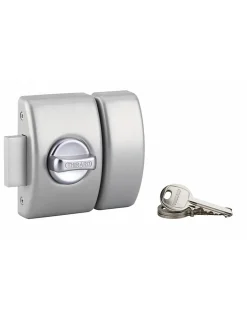 Verrou à bouton Design 5 pour porte d'entrée, cylindre 50mm, acier, 3 clés, argent --Thirard