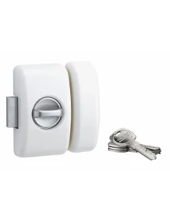 Verrou à bouton Universel pour porte d'entrée, cylindre 45mm, acier, 4 clés, epoxy blanc --Thirard