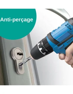 Verrou à bouton Universel pour porte d'entrée, cylindre 45mm, acier, 4 clés, epoxy blanc --Thirard