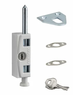 Verrou à clé pour fenêtre et porte coulissante, blanc, 2 clés --Thirard Outlet