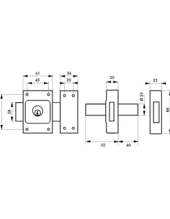 Verrou à double entrée, cylindre diamètre 25 x 40 mm, 3 clés --SP Sale