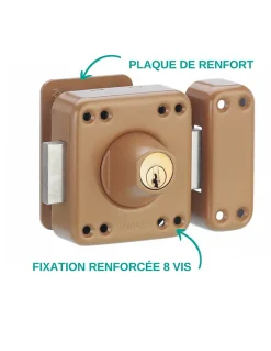 Verrou double entrée Rafale pour porte d'entrée, cylindre 45mm, acier, 3 clés, époxy bonze --Thirard Sale
