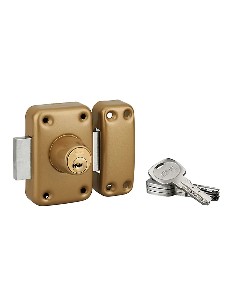 Verrou double entrée Transit 2 pour porte d'entrée, cylindre 45mm, 4 clés, époxy or --Thirard New