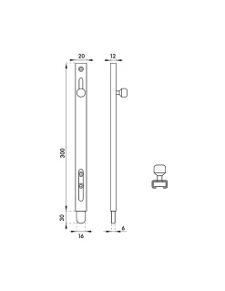 Verrou vertical, à visser, hauteur 300mm, pêne plat coulissant, acier zingué -^Thirard Sale