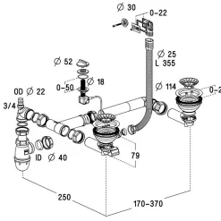 Vidage automatique 2 bacs CUIPD172 pour évier SystemCeram CLEYA - Siphon gain de place^Cuisissimo Hot