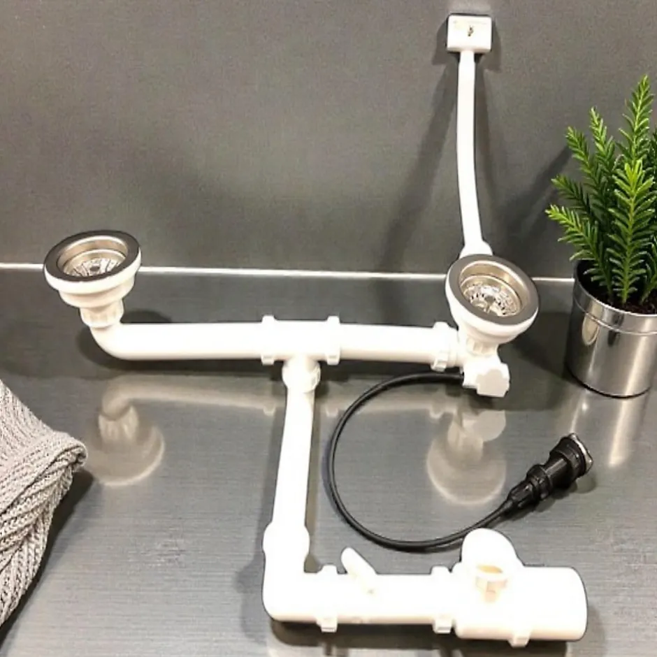 Vidage automatique CUIPD671-D pour évier 2 bacs inox - Siphon gain de place^Cuisissimo Online