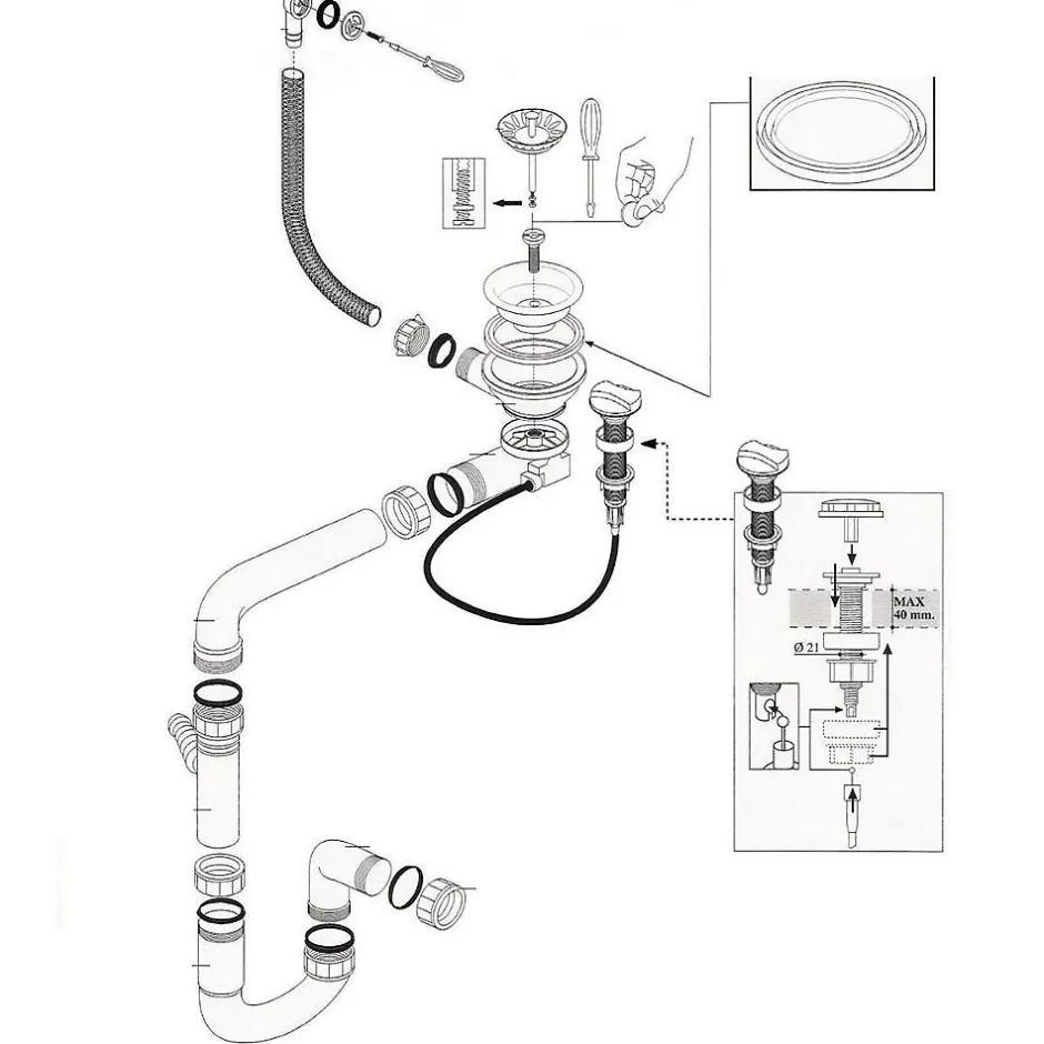 Vidage automatique gain de place 1 bac CUIPD013 pour évier granit - Siphon gain de place^Cuisissimo Online