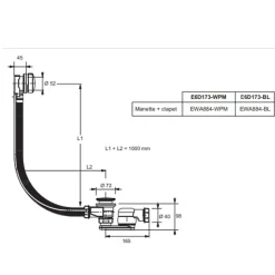 Vidage baignoire extra plat câble long (1m) noir mat^Jacob Delafon New