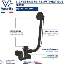 Vidage de baignoire automatique à câble sortie orientable à 360° finition noire^Valentin Online