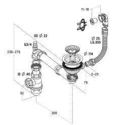 Vidage manuel 1 bac CUIPD123 pour évier céramique CISTERNA et FELIX - Siphon gain de place-Cuisissimo Online