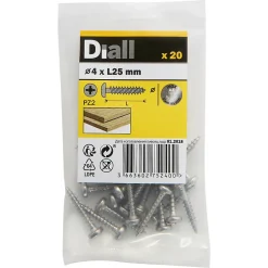 Vis à bois cylindrique en acier inoxydable A4 pozidriv 4x25 mm - 20 pièces-Diall