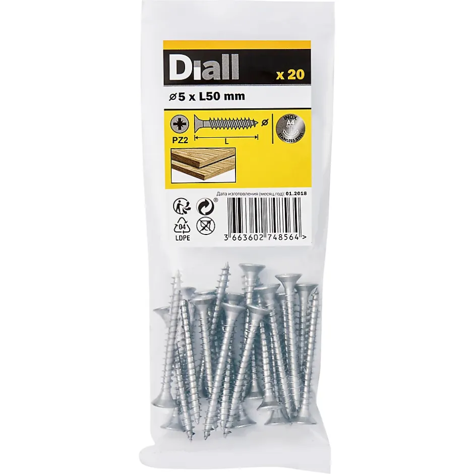 Vis à bois en acier inoxydable A2 pozidriv 5x50 mm - 20 pièces-Diall Hot