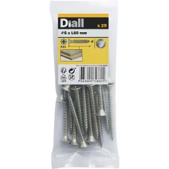 Vis à bois en acier inoxydable A2 pozidriv 6x60 mm - 20 pièces-Diall