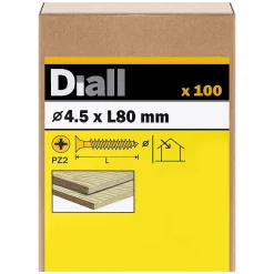 Vis à bois pozidriv tête fraisée zinguée jaune 4.5x80 mm - 100 pièces-Diall Best